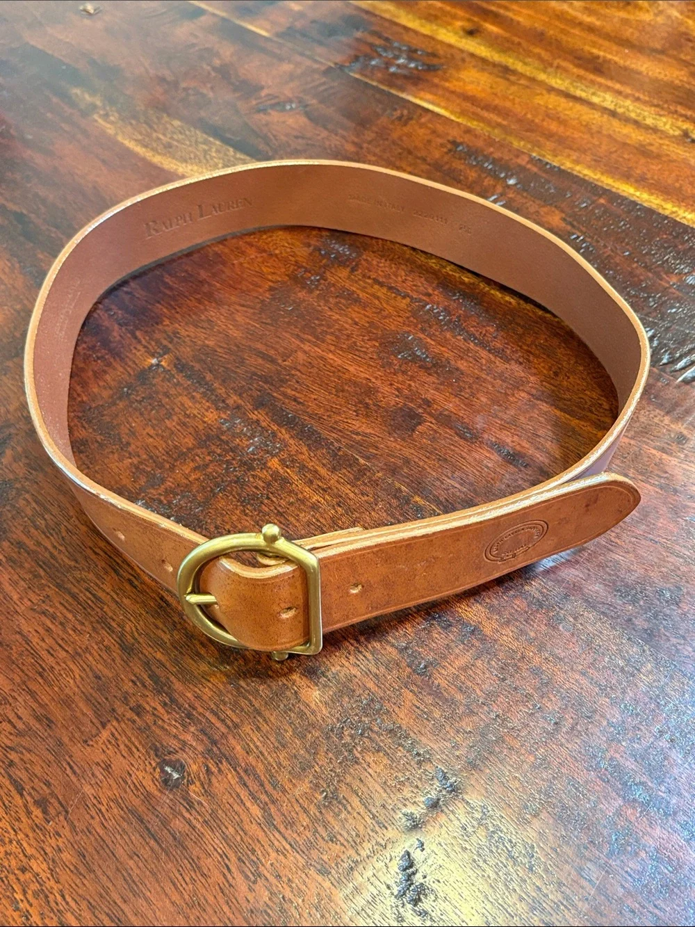 Vintage Ralph Lauren Saddlers Brown Leather Belt with Brass Buckle size Small